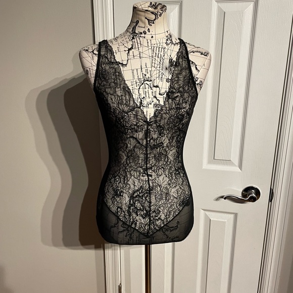 Vintage y2k Lace Sheer Bodysuit Monokini Blouse Coquette Whimsgoth Floral tank - Picture 1 of 5